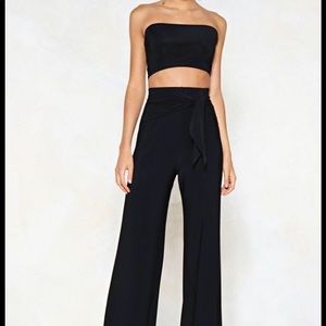 Bandeau and wide leg pants suit
